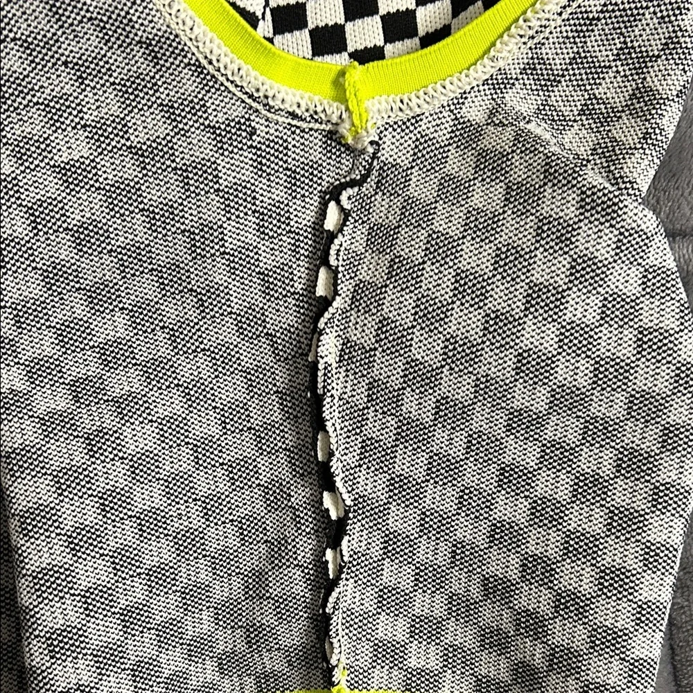Zara Black and White Checkered Top with Neon Accents - Picture 8 of 8